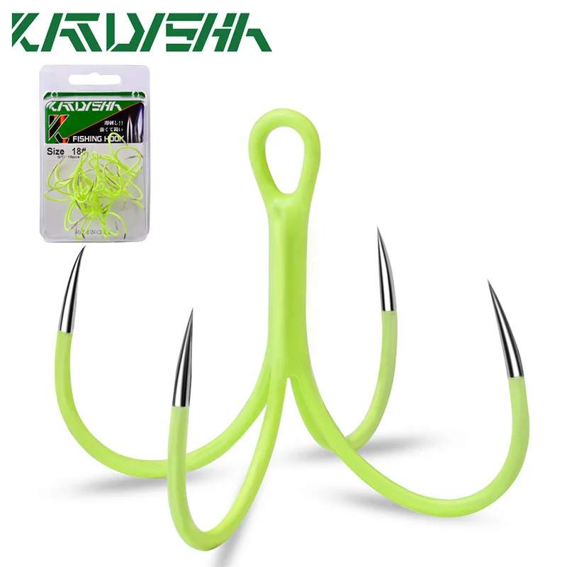 KATYUSHA 10 sztuk świecących poczwórnych haczyków wędkarskich 16 #   18 #   Glow Night Squid Octopus Fishhooks Sztuczna przynęta Haczyki na przynęty