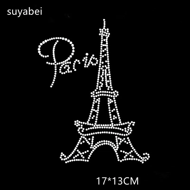 

Eiffel Tower iron on applique patch hot fix rhinestone transfer motifs designs iron on transfer fixing rhinestones for shirt
