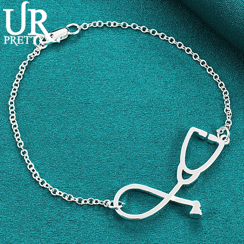 

URPRETTY 925 Sterling Silver Stethoscope Chain Bracelet For Man Women Engagement Wedding Charm Party Jewelry