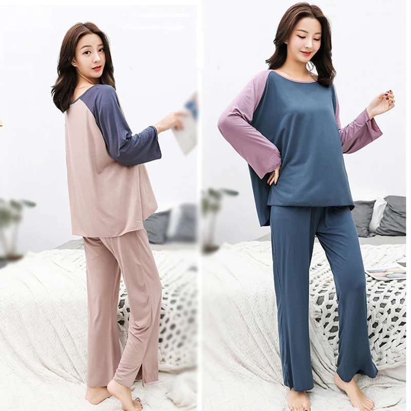 Summer/Summer 2020 Modell Long-Sleeved Home Wear Wide-Leg Pantsuits Loose And Slim Plum-Size Women'S Pajamas Ladies Pyjamas