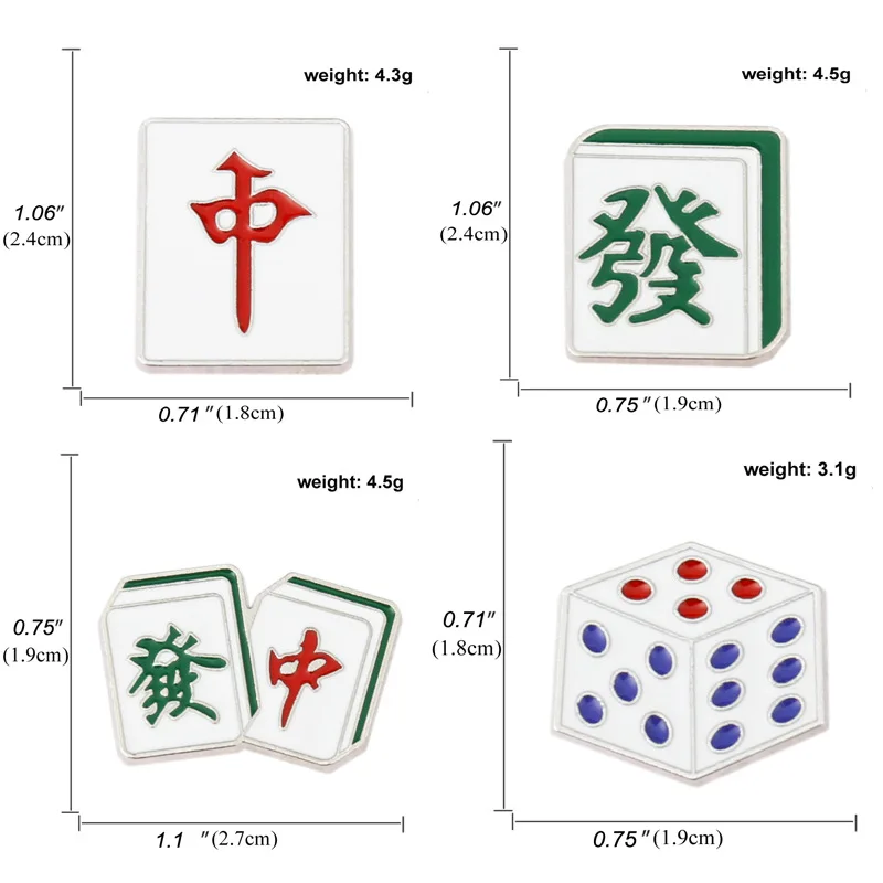 Chinese Style Mahjong Game Brooch Metal Enamel Badge Pin Backpack Hat Lapel Badge Men Women Fashion Jewelry Gifts