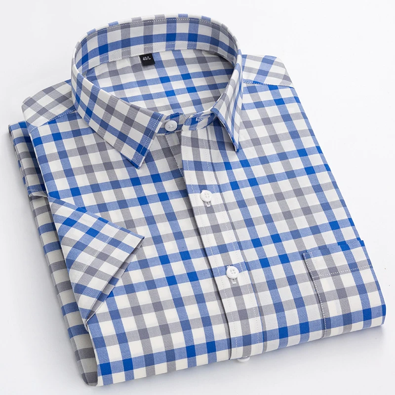 Men\'s Casual Plaid Shirt Comfortable Special Design Short Sleeve Shirts High Quality 100% Cotton  Easy-care Smart  Shirts