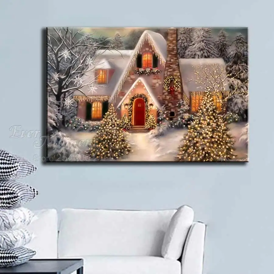 Ever Moment Diamond Painting House Winter Christmas Full Square Drill Wall Decoration Cross Stitch Diamond Embroidery ASF1791