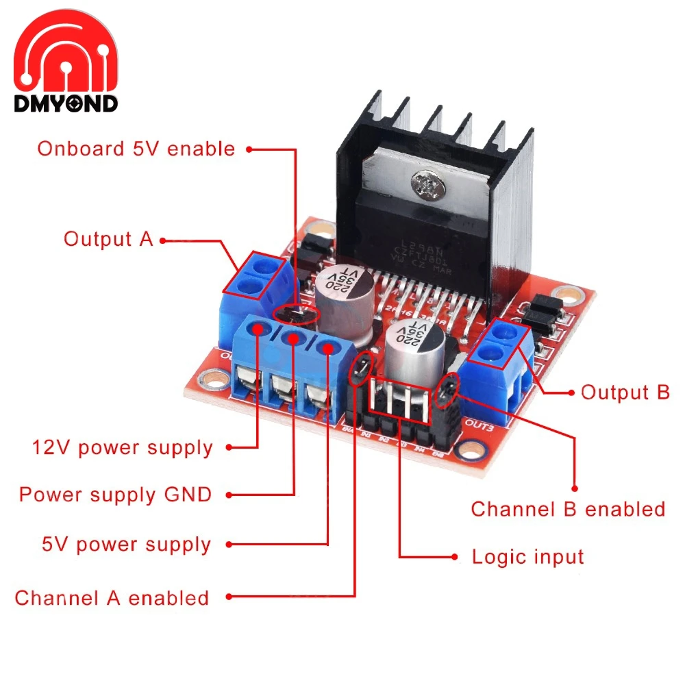 L298 New Dual H Bridge DC Stepper Motor Drive Controller Board Module L298N for Stepper Motor Smart Car Robot Plug-in Capacitor