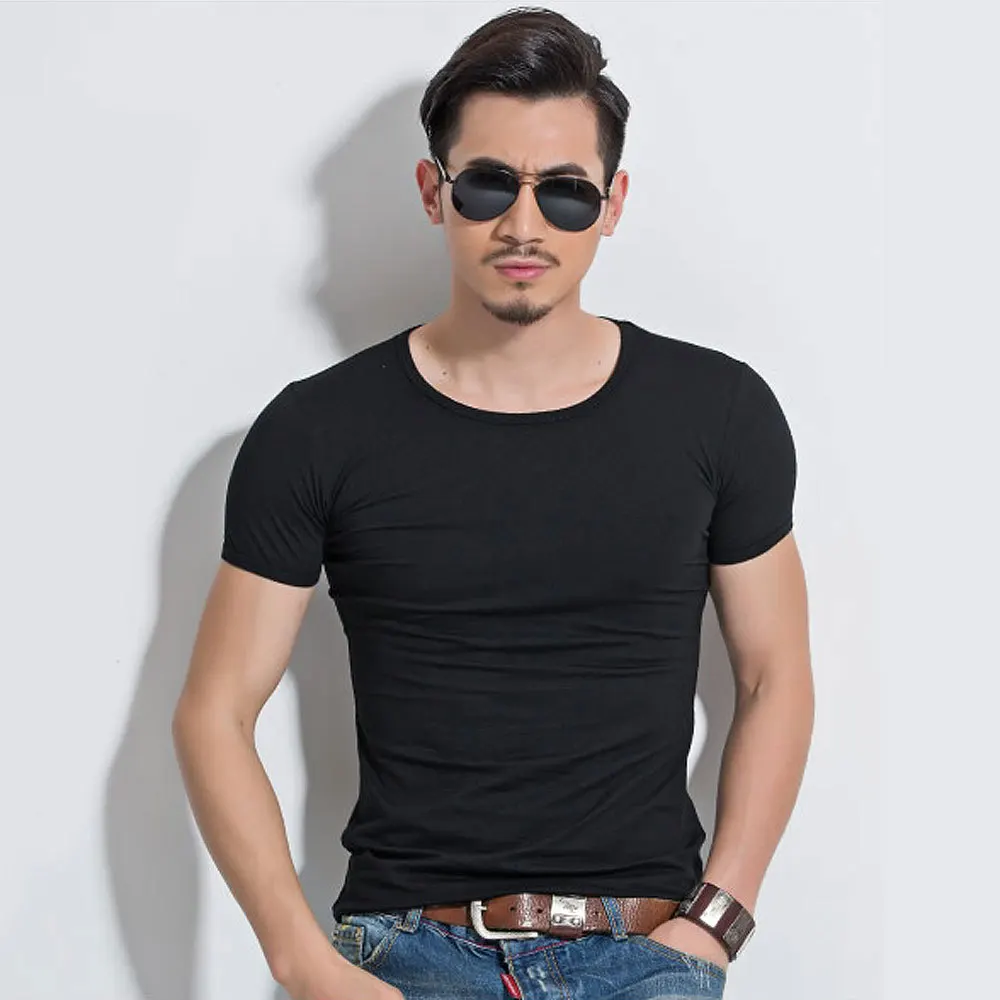 Lycra Men'S T Shirt Short Sleeve T-Shirt O-Neck Slim Solid Color Half Sleeved Tee Shirt 2024 MRMT