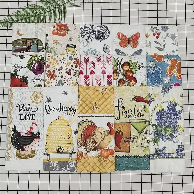 5 Stück/Set 41x64cm 100% Baumwolle Bunt Bedruckte Geschirrtücher Reinigungstücher Tischservietten Kochutensilien Küchen-Handtücher – Detail 1