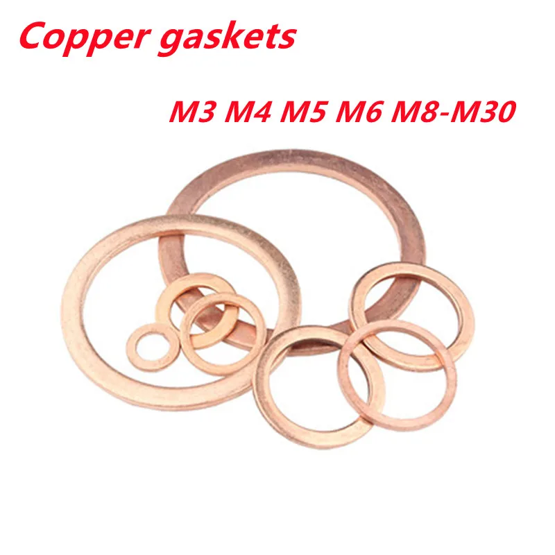 50/100pcs M3 M4 M5 M6 M8 M10-M30 Copper Washer Shim Flat Ring Seal Gaskets Sump Plugs Seal Plain Spacer Washers Fastener
