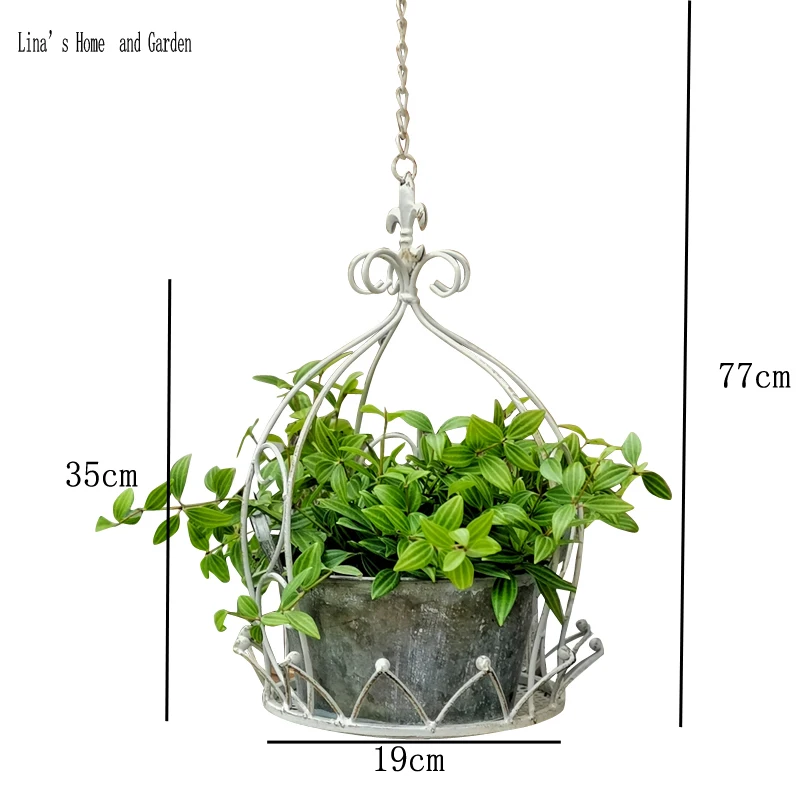 crown design vintage metal ceiling hanging flower pot holder