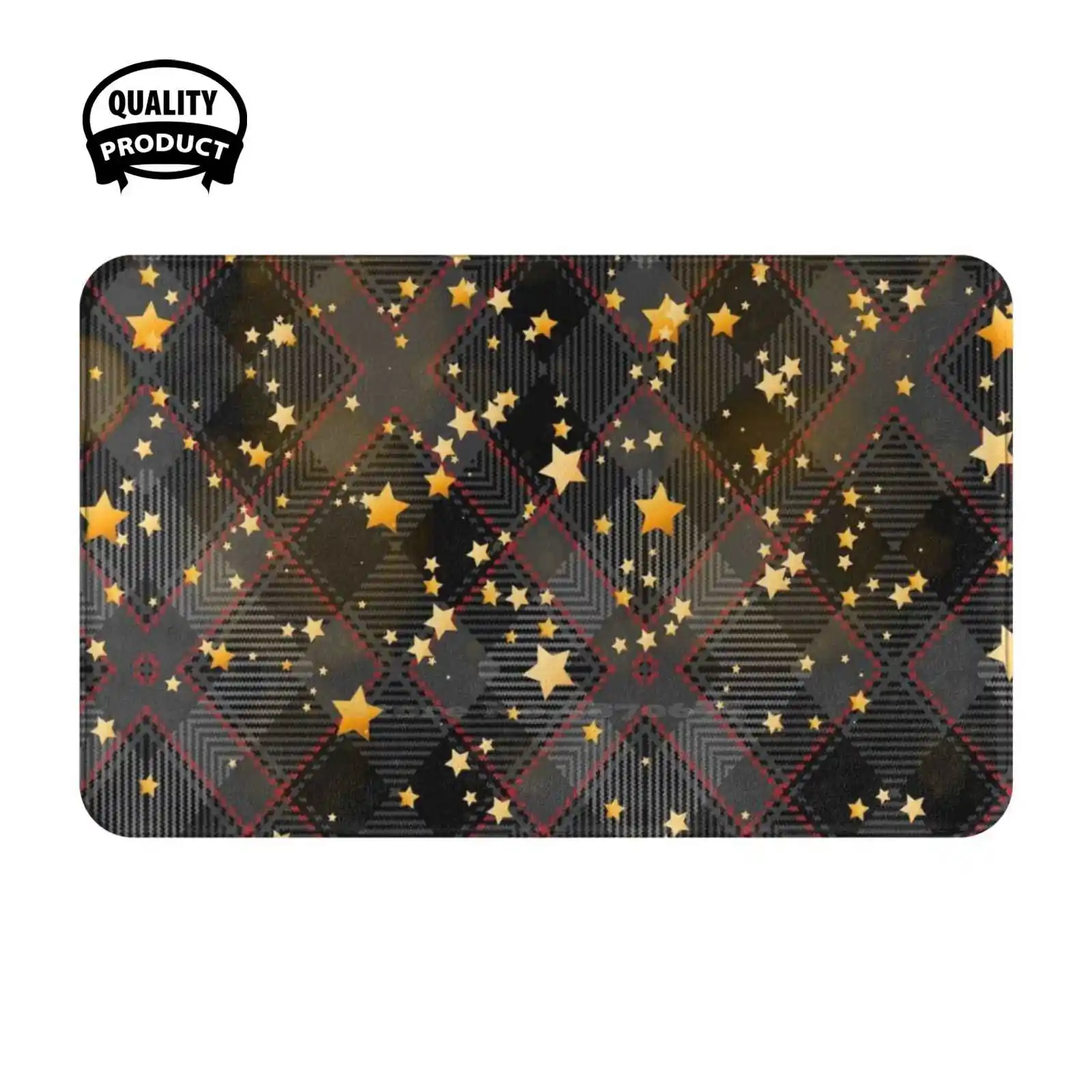 Snowflakes Stars Black Winter Buffalo Plaid Christmas Soft Cushion Home Carpet Door Mat Car Rug Snowflakes Winter Christmas Red