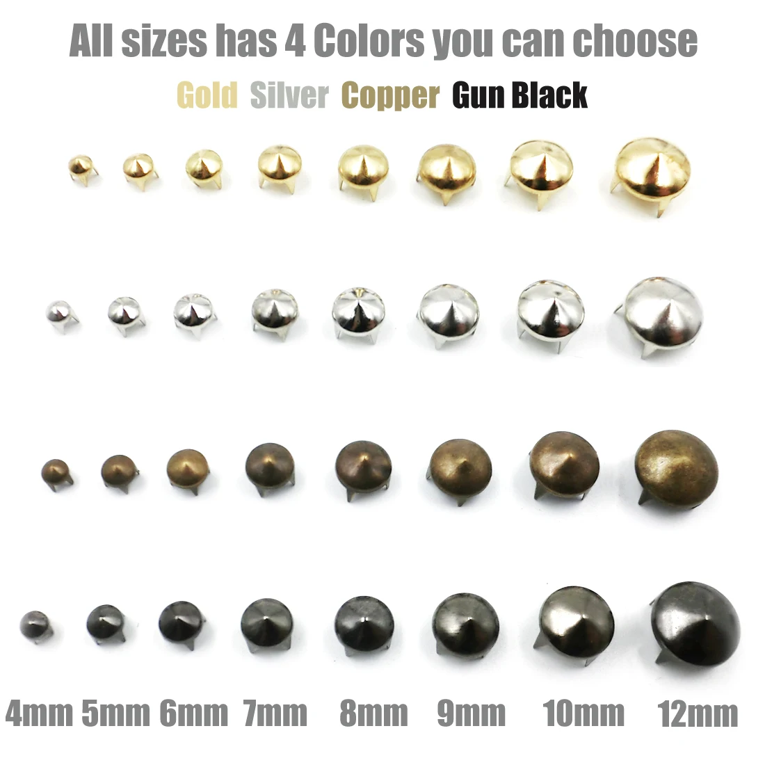 100 pz 4-12mm 4 Artiglio Cono Spike Nailhead Macchie Borchie Rivetti Punk Rock FAI DA TE Mestiere In Pelle Per Abbigliamento Borsa Scarpe Parti