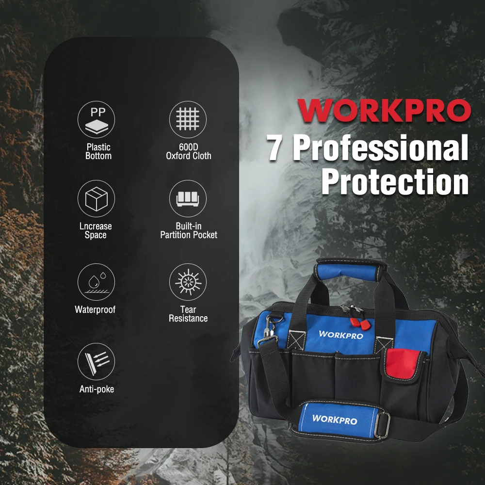 WORKPRO-방수 기본 도구 보관 가방, 14 인치, 숄더백, 핸드백, 무료 배송