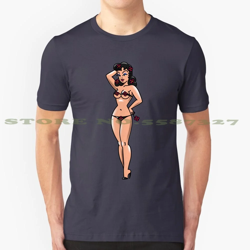 American Traditional Flower Girl Bikini Pin - Up 100% Cotton T-Shirt America American Americana Usa Tattoo Flash Tattoo Design