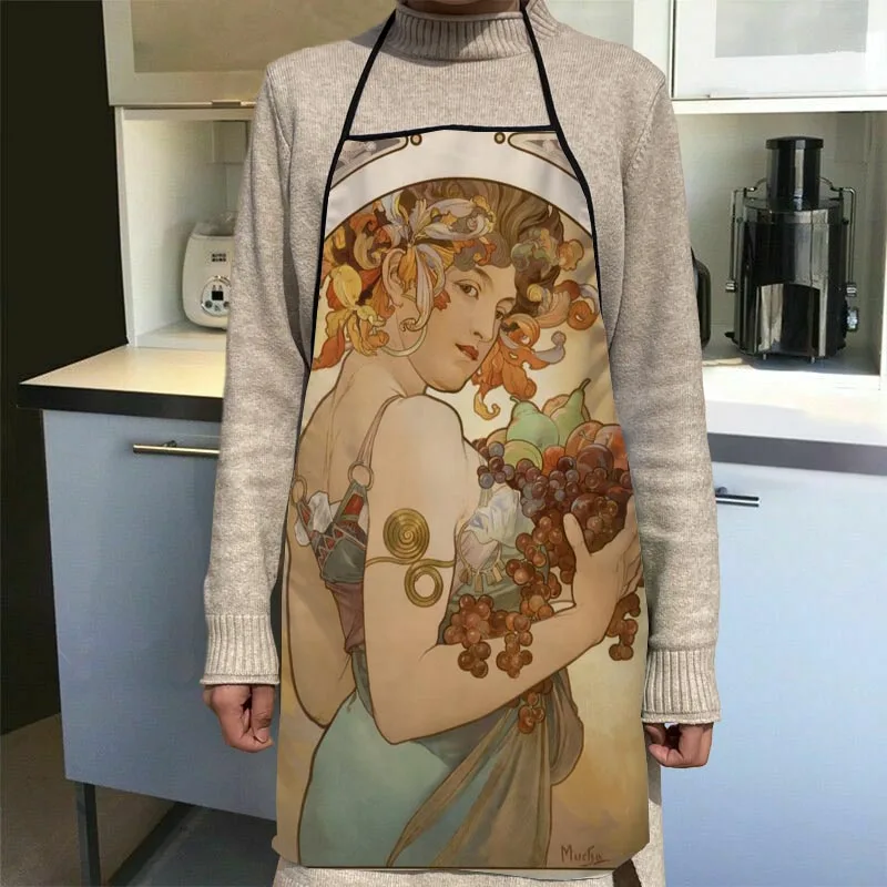 New Arrival Alphonse Mucha Art Apron Kitchen Aprons For Women Oxford Fabric Cleaning Pinafore Home Cooking Accessories Apron