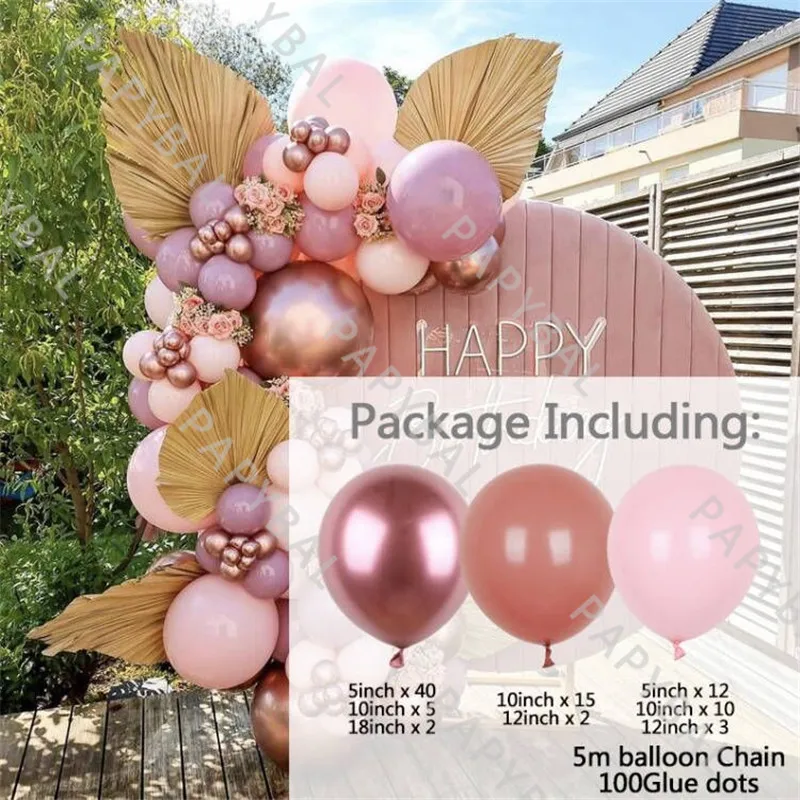 91Pc Retro Dust Pink Arch Garland Kit Birthday Balloons Rose Gold Chrome Ballons Party Decorations Wedding Baby Shower Globos