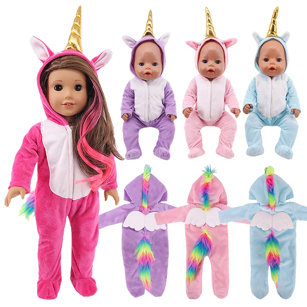 Cute unicorn embroidery plush one-piece suit suitable for 18-inch American doll 43cm baby birth clothes Our generation