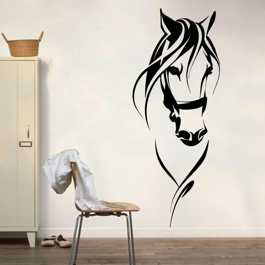 Horse Head Silhouette Wall Decal Horse Riding Equestrian Wall Sticker Vinyl Art Decals for Home Living Room Decor Mural A218