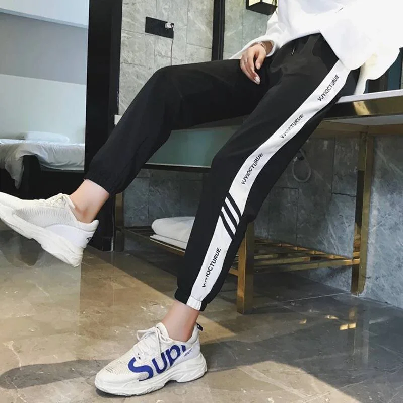 

Women's High Waist Baggy Sweatpant Black Joggers Hip Hop Harem Pants for Women Striped Loose Sport Trousers Y2k Clothes