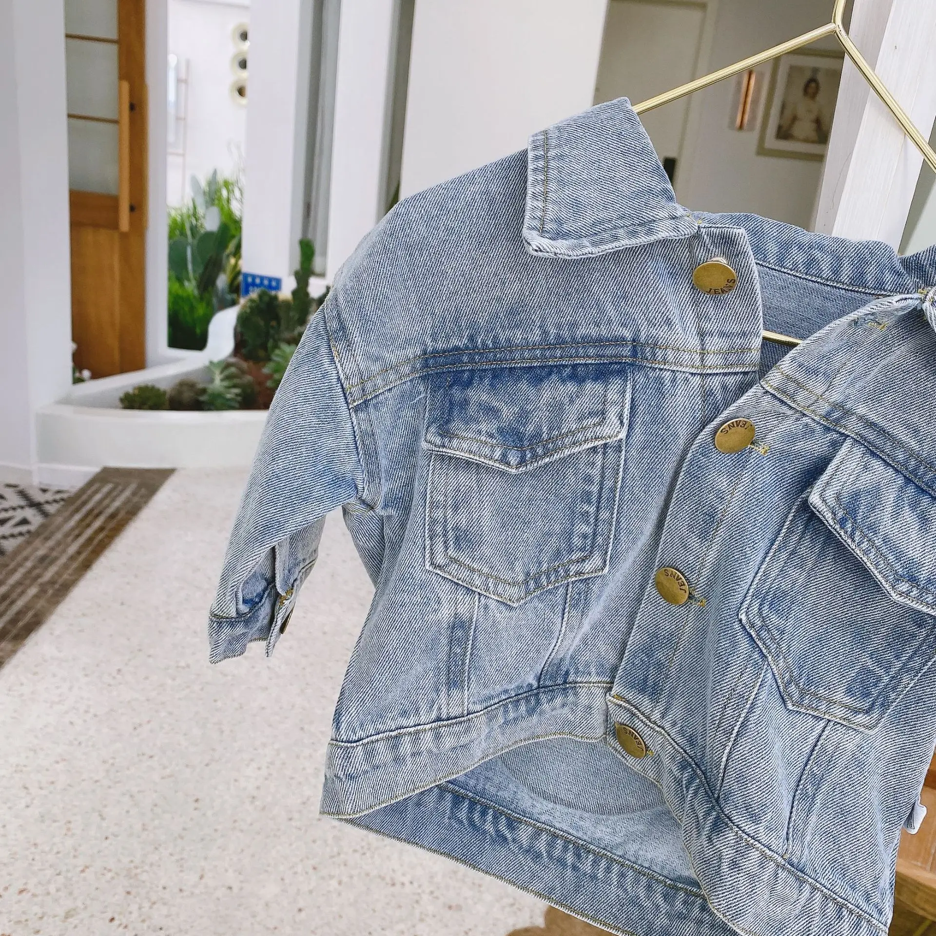 Children\'s smiling face denim jacket 2021 spring cartoon printed long sleeve casual jacket for boys and girls