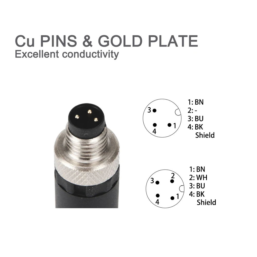 Cloweit M8 Sensor Connector Waterproof Male&Female Plug Straight Angle Screw Threaded Coupling 3pin 4p Panel Mount Flange Socket