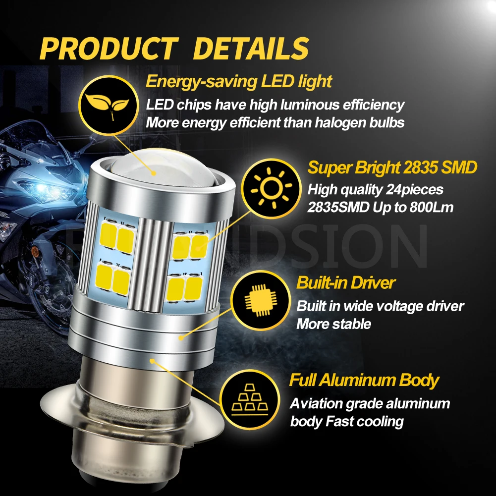 1Pcs 2835SMD H6M P15D P26S P36D 6V 8-30V 12V 24V Led Bulb Motorbike Headlight Motorcycle Scooter Moped Accessories 800Lm 6000K