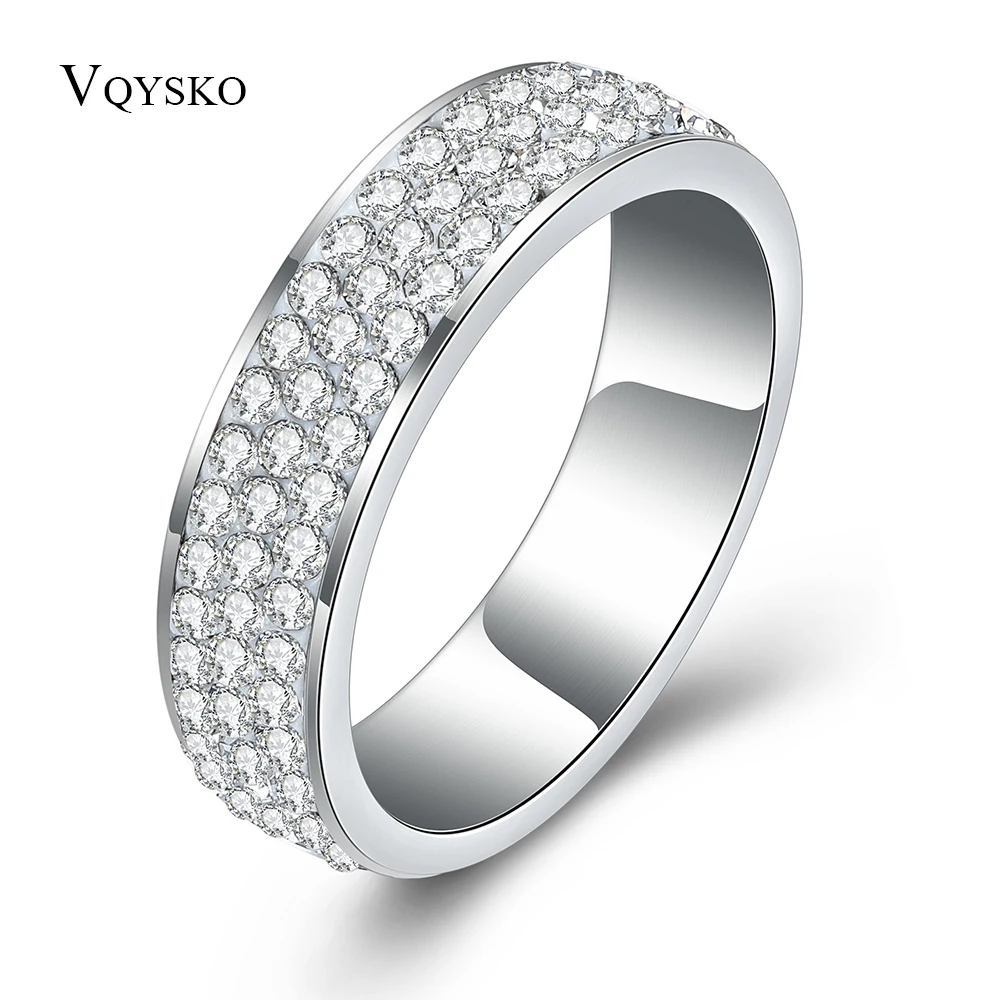 VQYSKO Mix Size 6/7/8/9# Wholesale Fashion Three Row Crystal Rings Jewelry For women