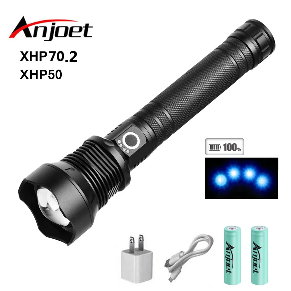 

Anjoet Sets XHP70.2 powerful led flashlight usb Zoom Tactical torch xhp50 18650 or 26650 Rechargeable battery hand light