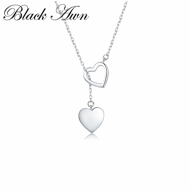 Black Awn 2022 New Silver Color Necklace Pendant For Women Double Heart High Quality Jewelry