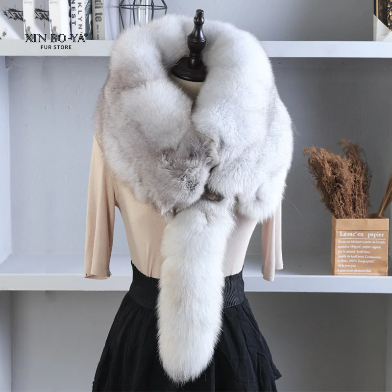 2024 Party Luxury Brand Women Real Winter Fox Fur Scarves Natural One-Piece Fox Fur Collar Warm Soft Real Fox Fur Scarf