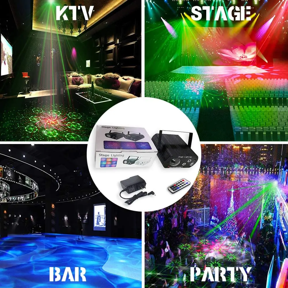 Luzes da festa bola de discoteca dj led efeito de onda de água 2 em 1 luz laser com controle remoto som ativado para a dança natal