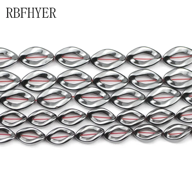 RBFHYER Oval Ellipse Circle Natural Hematite Stone Black Charm Spacers Loose Beads For Jewelry bracelets accessories Making Diy