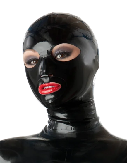 

Latex Mask Fetish Hood Natural Latex Black Rubber Hood Open Big Eyes Mouth Sexy Headgear Customise