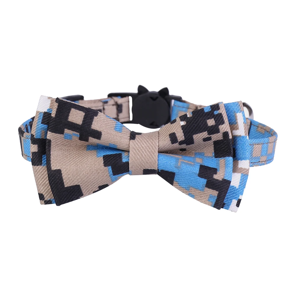 Camouflage Printed Cat Collar with Removable Bow Tie for Puppies Cats Safety Buckle Pet Neck Collar with Bells Cat Necklace