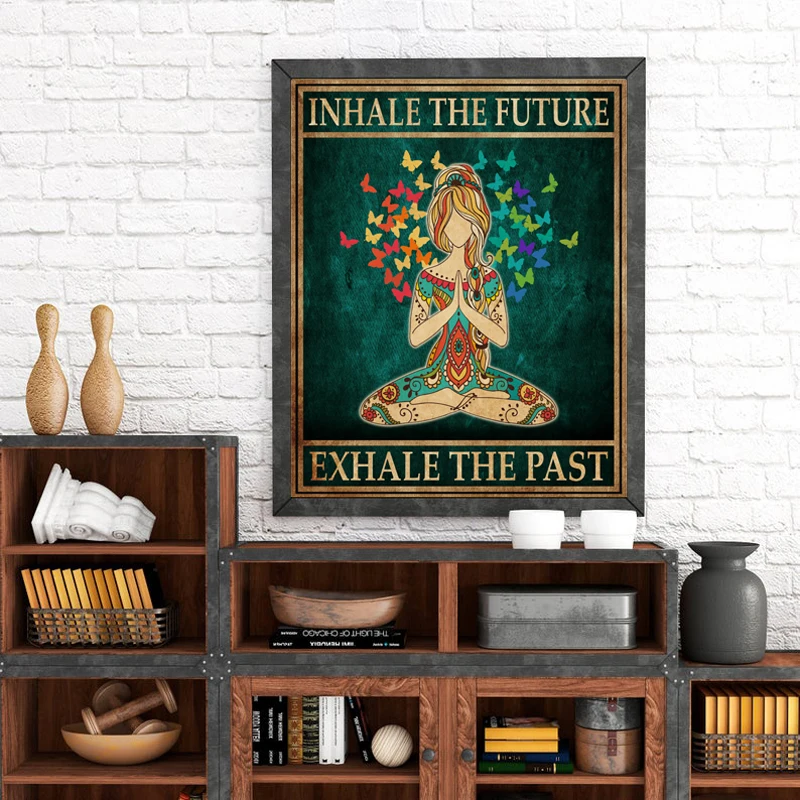 

Canvas Painting Hippie Yoga Girl Meditation Poster Inhale Exhale Yoga Room Wall Art Pictures Print Fitness Gym Home Decor