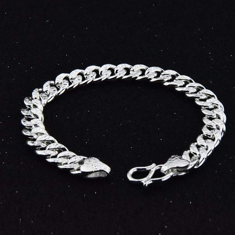 13mm 999 Pure Silver Men's Bracelet Domineering Sterling Silver Couple Bracelet Fashion Horse Whip Blessing Word Bracelets