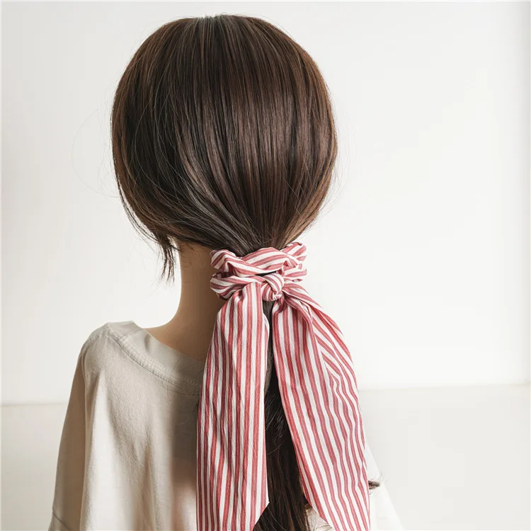 2024 Women Stripe Scrunchie Elastic Handmade Ponytail Hair Rope Korea Trendy Ribbons Chouchou Schrunches Hair Accessories