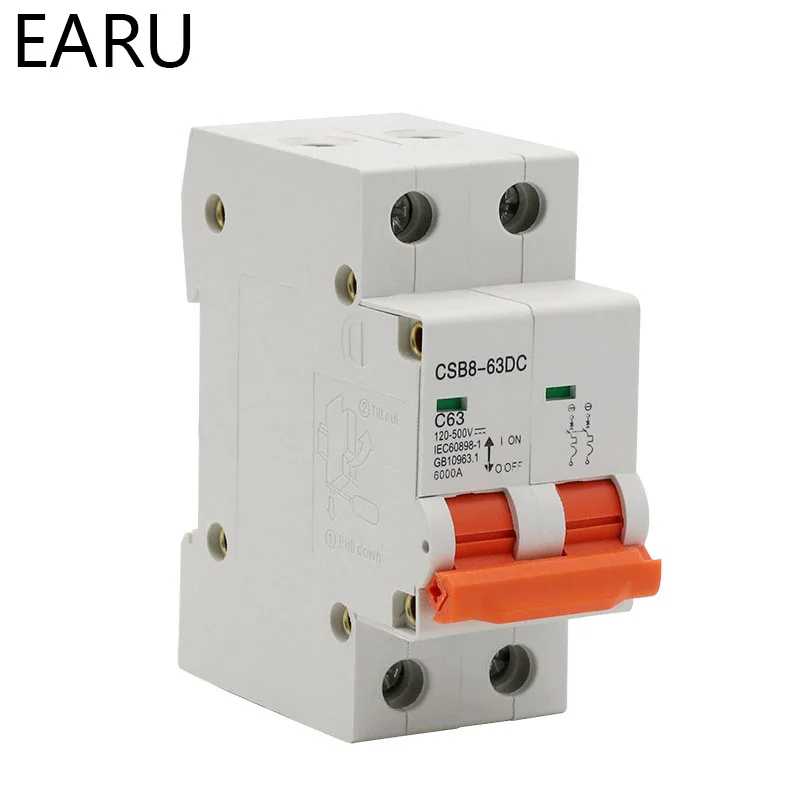 

2P DC 500V Solar Mini Circuit Breaker MCB Direct-current Fuse PV System Solar Engery 1/3/6/10/16/20/25/32/40/50/63A Protector