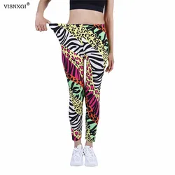 VISNXGI-mallas deportivas de cintura alta para mujer, medias de entrenamiento con patrón de leopardo de colores, hasta el tobillo, informales, novedad