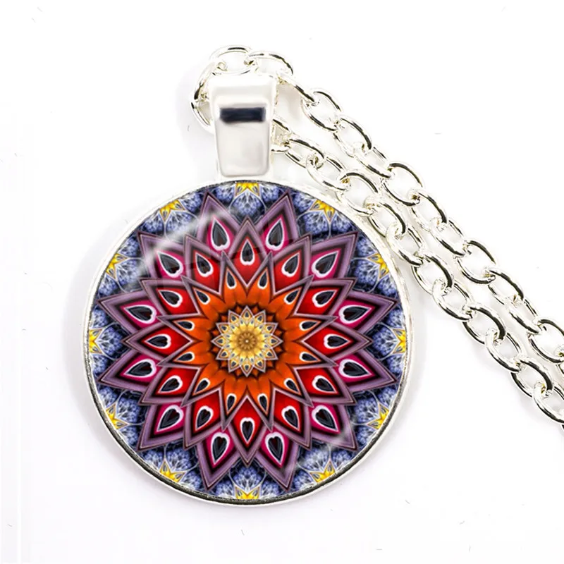 2021 Vintage Necklace Buddhism Chakra Glass Dome Cabochon Pendant Jewelry Om Indian Yoga Mandala Necklaces For Women Men