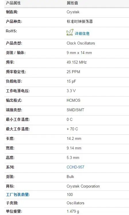 1PCS/ CCHD-957-25-49.1520MHZ 49.152M 9*14mm patch 4 feet CRYSTEK femtosecond