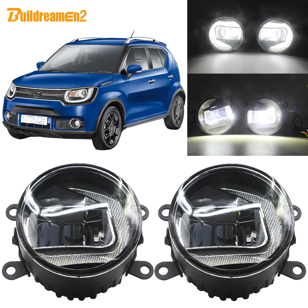 

Buildreamen2 Car 90mm LED Projector Fog Light + DRL Daytime Running Light White H11 Socket 12V For Suzuki Ignis II 2003-2008