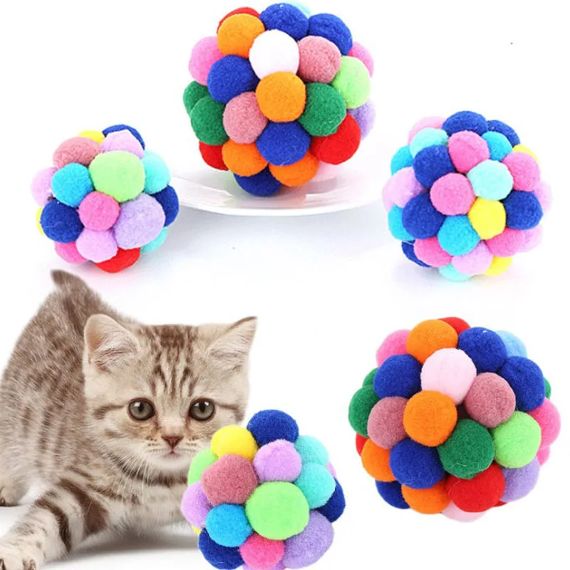 Boule rebondissante colorée faite à la main pour chat, jouet interactif, ensemble de jouets pour animaux de compagnie