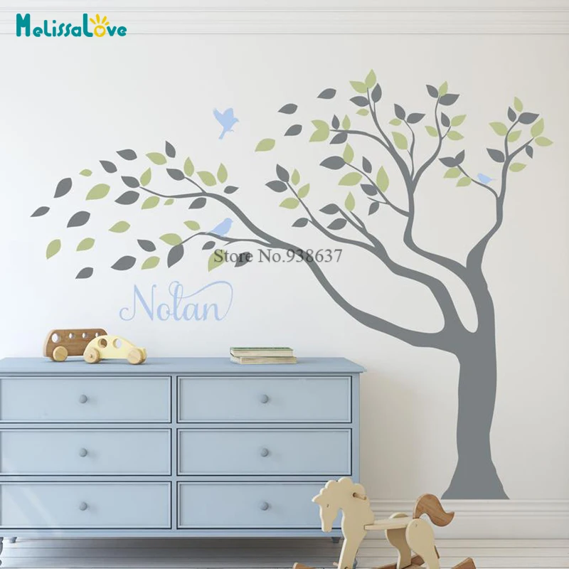 Personalize with name Wind blown large tree Wall Decal Baby Room Living Room Nursery Decal Vinyl Wall Sticker Murals BB811