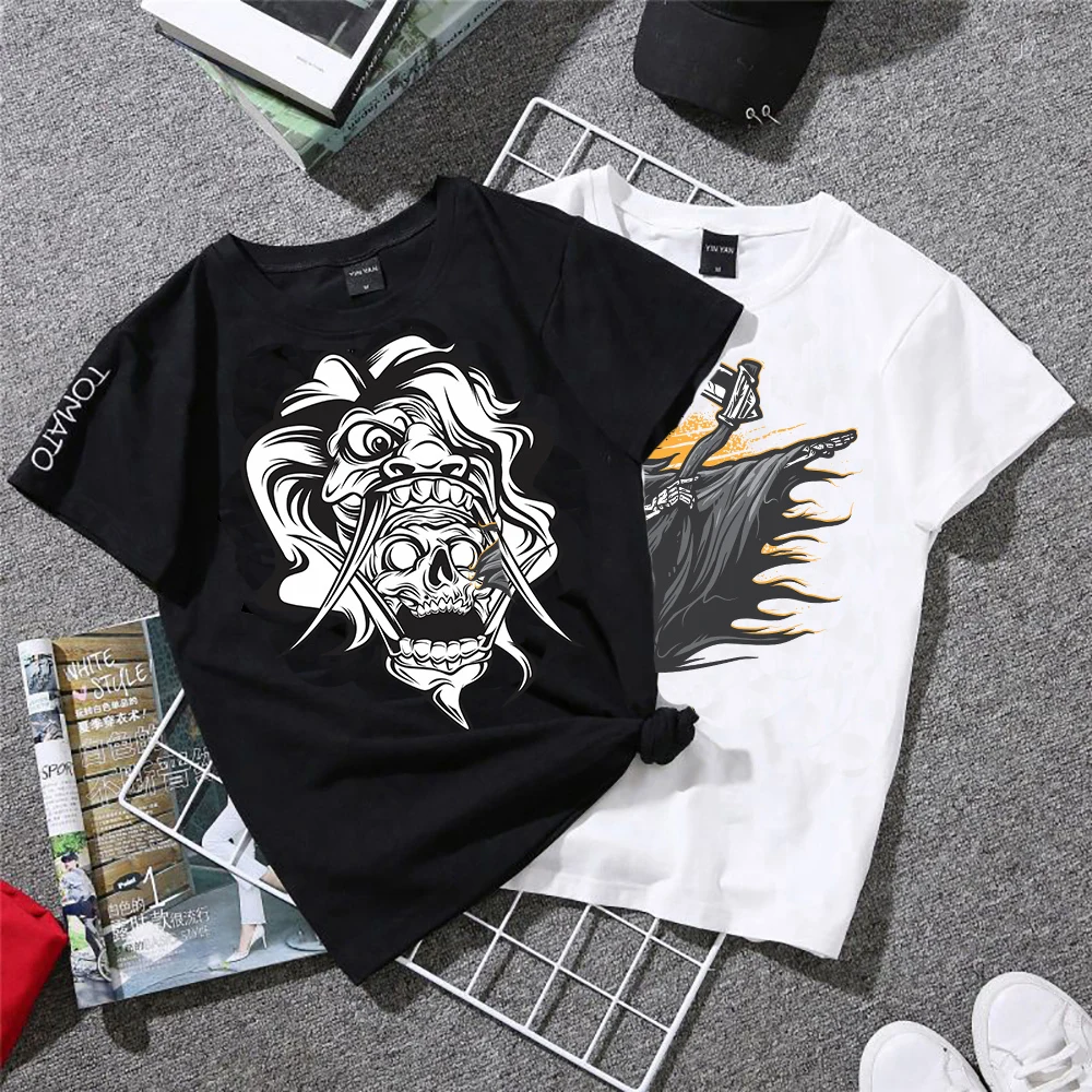 Cartoon Skull Head termiczny Transfer ciepła na odzież żelazko na ponury żniwiarz transfery na ubrania aplikacje na zmywalny T-shirt