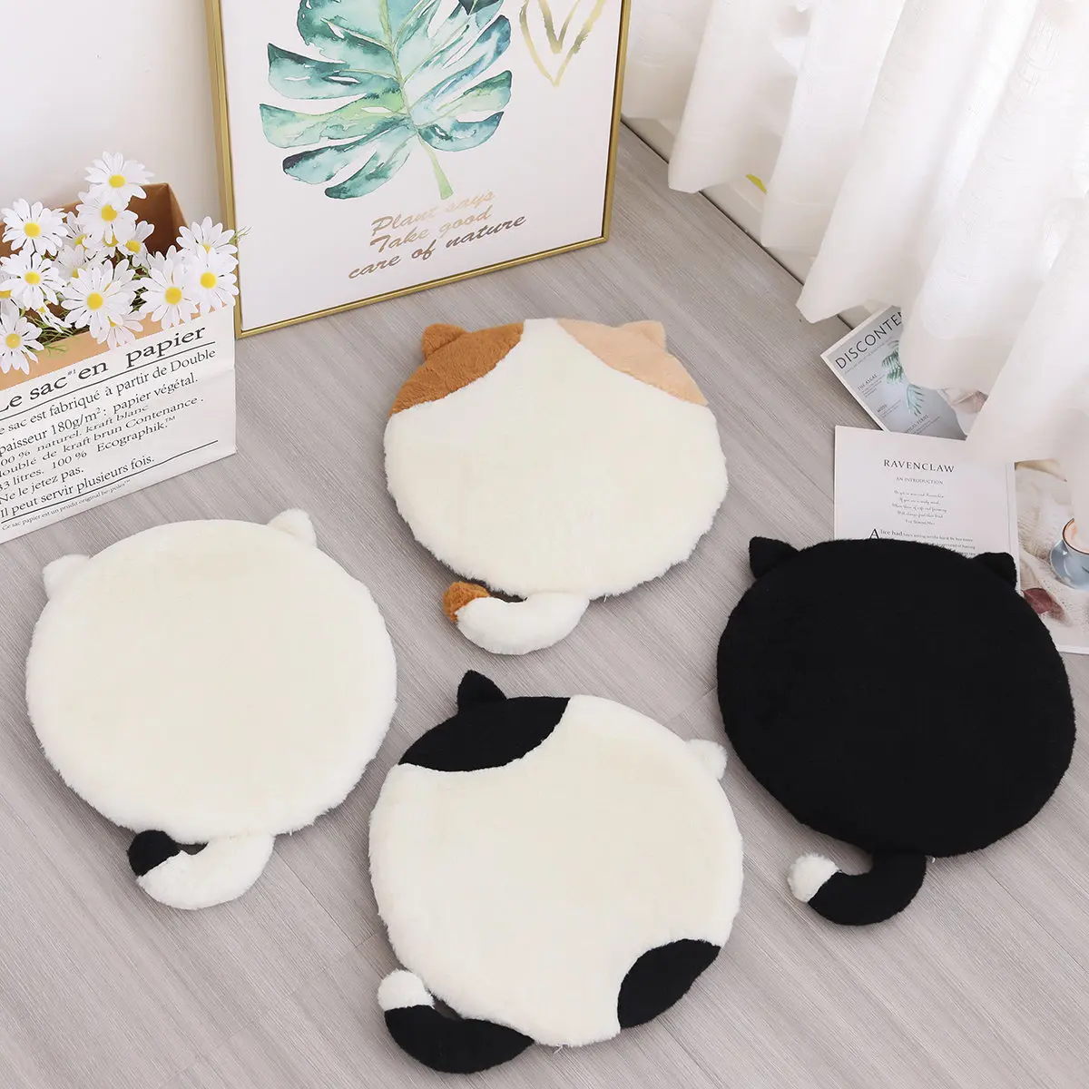 Cute Cat plush Seat Cushion Memory Foam Stuffed Chair Cushion for Kids Girl School Office Cushion