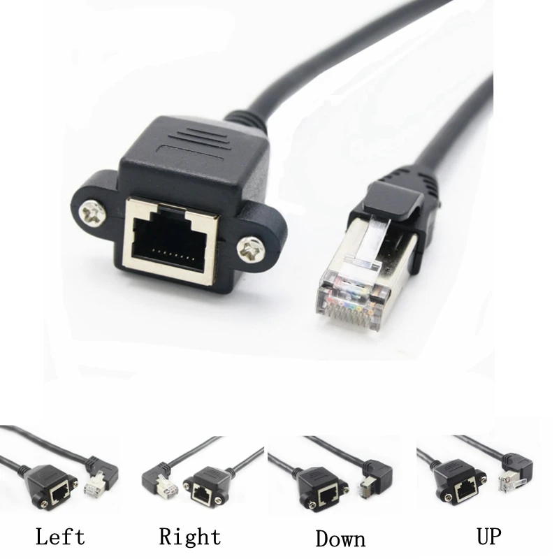 8Pin RJ45 Cable Male to Female Screw Panel Mount Ethernet LAN Network 8 Pin 90 Degree Left Right UP Down Angle Extension Cable