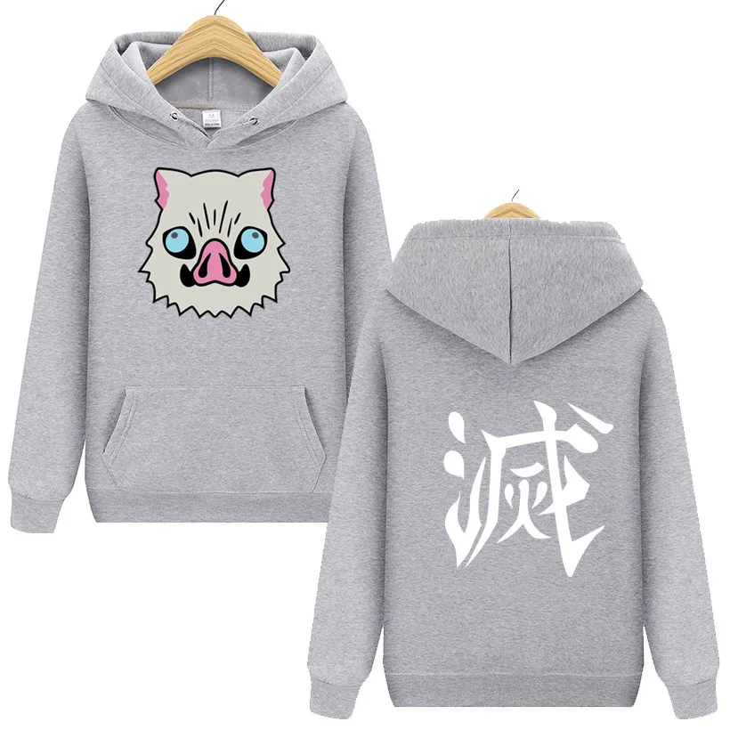 Hoodie Women Men Japanses Anime Demon Slayer Kisatsutai Inosuke Boar Mask Costume Hoodies Harajuku Pullover Fleece Sweatshirt