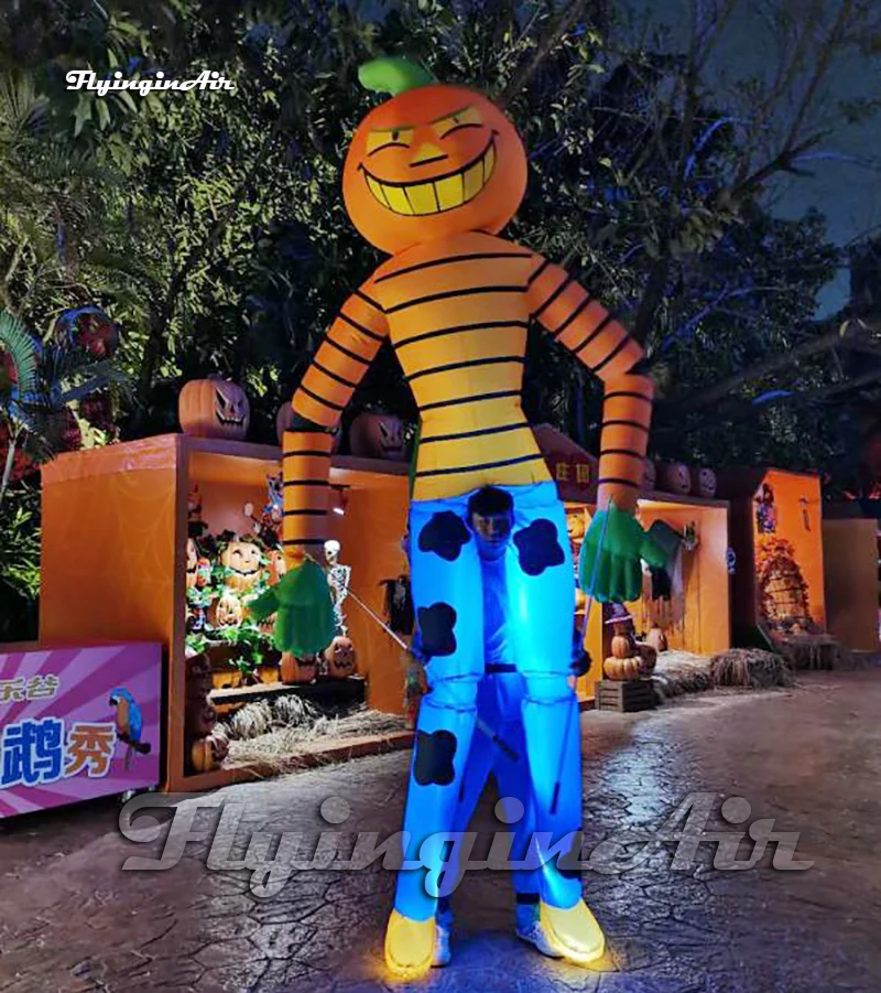 Outdoor Halloween Parade Performance Walking Inflatable Pumpkin Puppet 3.5m Blow Up Pumpkin Ghost Suit For Event