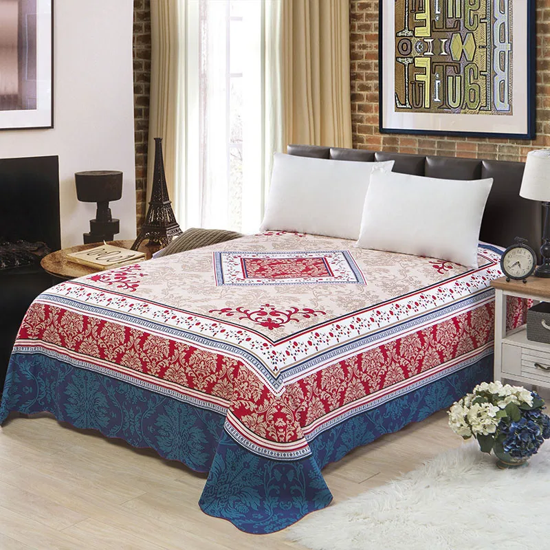 Chic Red Blossom Flowers printed Watercolor Bed Sheet 250X250cm Brushed Cotton Ultra Soft Flat Sheet Bed Cover