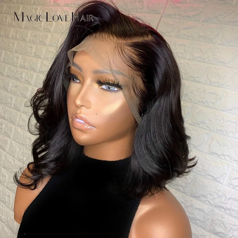 Magic Love Short Bob Wave Wigs For Women 13*4 Lace Frontal Wig Black Remy Brazilian Natural Lace Front Human Hair Wigs