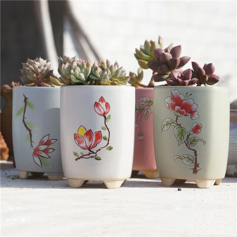 New Hand-painted Old Pile Pot Stoneware Breathable Pottery Pot Kiln Becomes Succulent Flower Pot Zakka Office Decoration